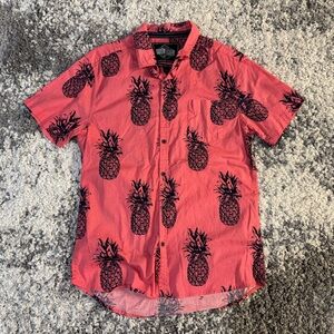 Five Points, Mens Pineapple Print Short Sleeve Button Down Shirt
